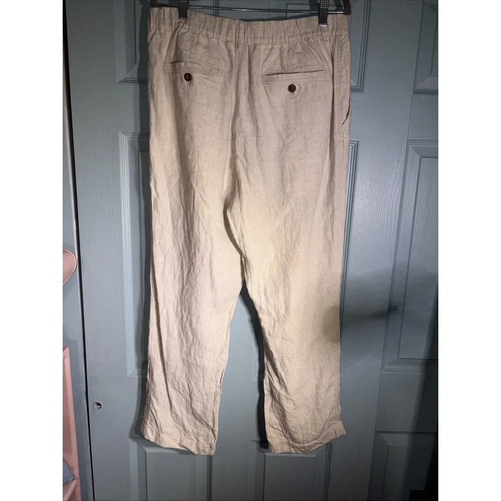 Caribbean 100% Linen Pants Men's Size 36x30 Tan Drawstring Resort Summer